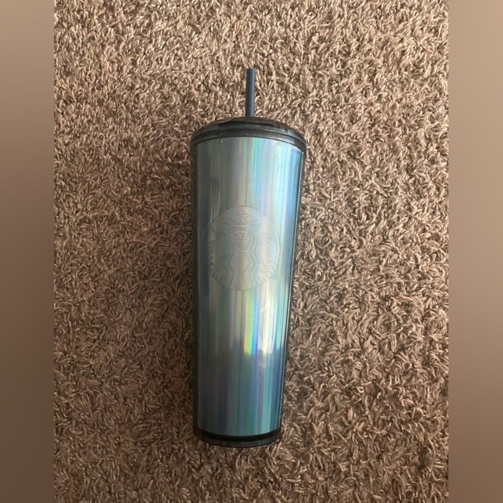 Starbucks Holographic Blue Tumbler with Straw